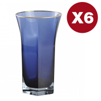 Aulica Set Of 6 Pint Glass Blue Gold Edge