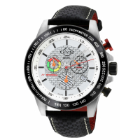 Gevril GV2 Men's Scuderia Montre chronographe date en cuir noir à cadran blanc