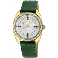Gevril Montre Palermo Swiss-Made Quartz White MOP Dial Green Hand Made Italian Leather Diamond pour femme