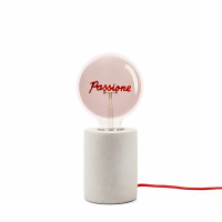 Evviva Lamp With Cement Base – Red Written Smoked Glass Bulb