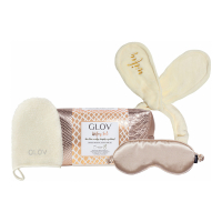 GLOV Wifey Set | Water-Only Makeup Removing Mitt With Satin Sleeping Mask And Bunny Ears Hairband