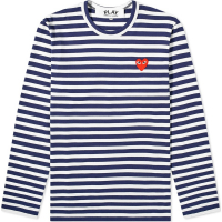 Comme Des Garçons Play 'Heart Logo Stripe' Langärmeliges T-Shirt für Herren