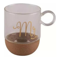 Aulica Borosilicate Glass Mug With Gold Printing "Mr" And Cork Base In Kraft