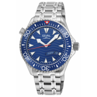 Gevril Men's Hudson Yards Swiss Automatic Watch  316L SS Case, Dark Blue Bezel, Stainless Steel Satin and Polished Bracelet