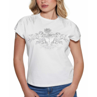 Guess 'Embellished Graphic Fringed' T-Shirt für Damen