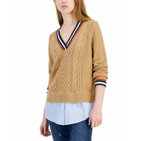 Tommy Hilfiger Women's 'Cable-Knit Layered-Look' Sweater