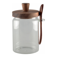 Aulica Glass Sugar Jar With Lid And Spoon In Wood