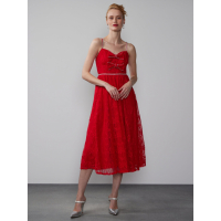 New York & Company Women's 'Sleeveless Rhinestone Bow Lace' Midi Dress