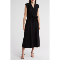 Calvin Klein Women's 'Belted Peak Lapel Wrap' Midi Dress