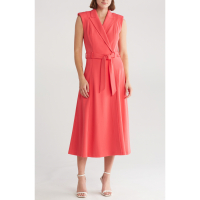 Calvin Klein 'Belted Peak Lapel Wrap' Midi Kleid für Damen