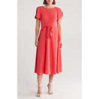 Calvin Klein Women's 'Commuter Flutter Sleeve Belted' Midi Dress