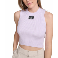 Calvin Klein Jeans Crop Top 'Ribbed Angled-Hem Logo' pour Femmes