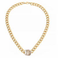 Liv Oliver Women's 'Chain Link And Baroque Pearl Solitaire' Necklace
